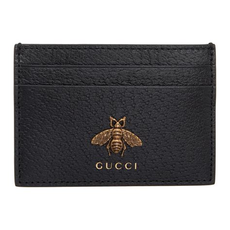 gucci gold bee card holder|Gucci black leather card holder.